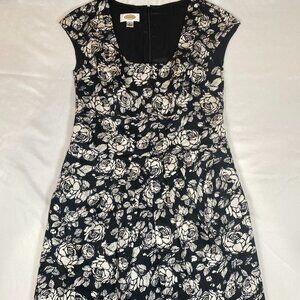Talbots Sleeveless Black & White Rose Sheath 6 Cotton Blend Dress
